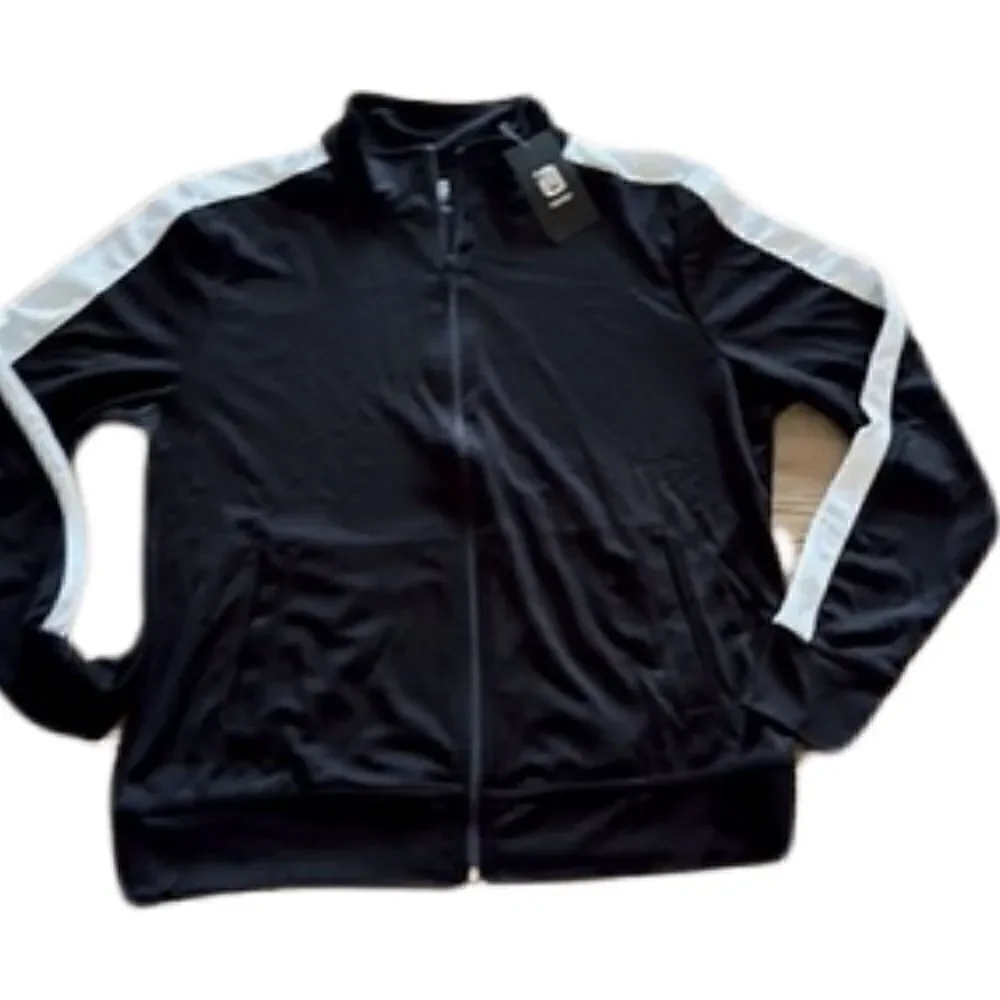 ID Ideology Full Zip Striped Sleeve Track Jacket Women's L Deep Black/White~